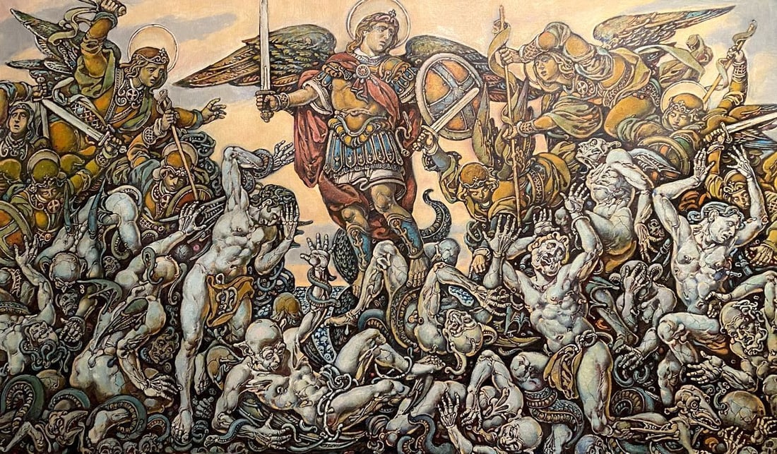 Oil painting Michael the Archangel Litvinov Oleg Arkad'yevich: Title: Oil painting Michael the Archangel Litvinov Oleg Arkad'yevich Description: NoLitv 545 *** ABOUT THIS PAINTING *** * TITLE: "Michael the Archangel" * ARTISTS: Litvinov Oleg Arkad'yevich * SIZE: 