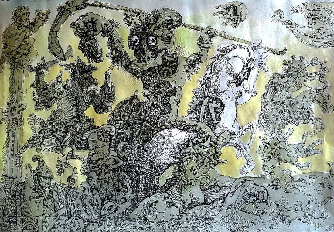 Pen painting Horsemen of the Apocalypse Litvinov Daniil Olegovich: Title: Pen painting Horsemen of the Apocalypse Litvinov Daniil Olegovich Description: NoLitv 1159 *** ABOUT THIS PAINTING *** * TITLE: "Horsemen of the Apocalypse" * ARTISTS: Litvinov Daniil Olegovich