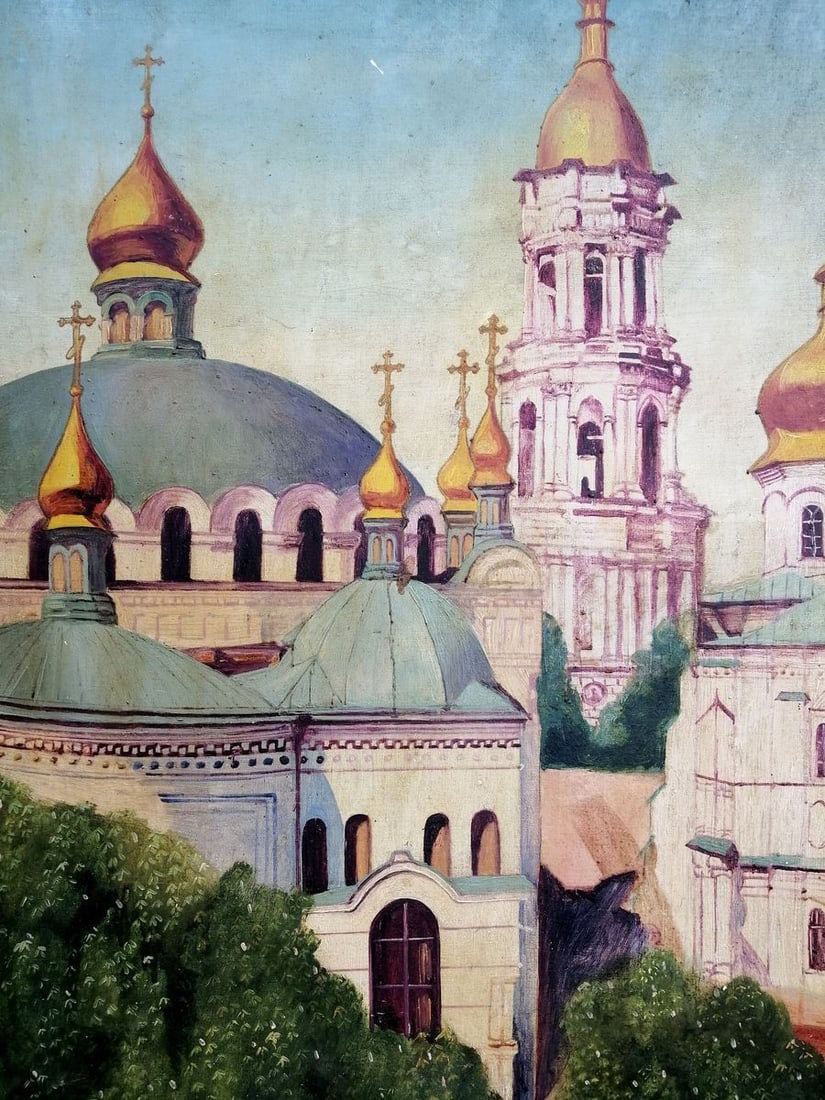 Oil painting Church landscape Unknown artist - 9