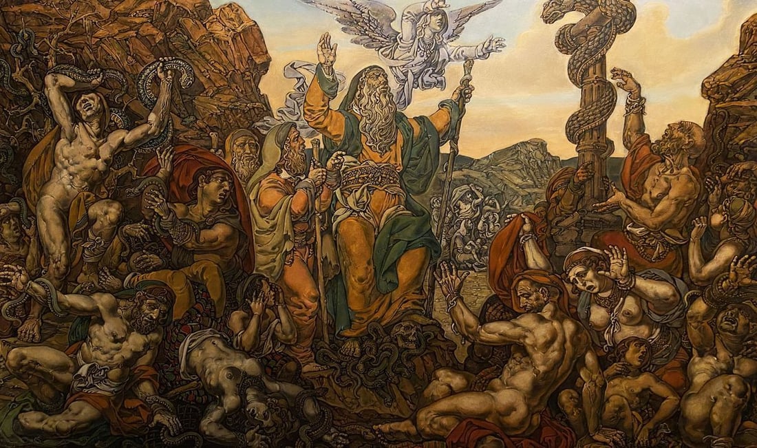 Oil painting Brazen serpent Litvinov Oleg Arkad'yevich: Title: Oil painting Brazen serpent Litvinov Oleg Arkad'yevich Description: NoLitv 577 *** ABOUT THIS PAINTING *** * TITLE: "Brazen serpent" * ARTISTS: Litvinov Oleg Arkad'yevich * SIZE: 94x155