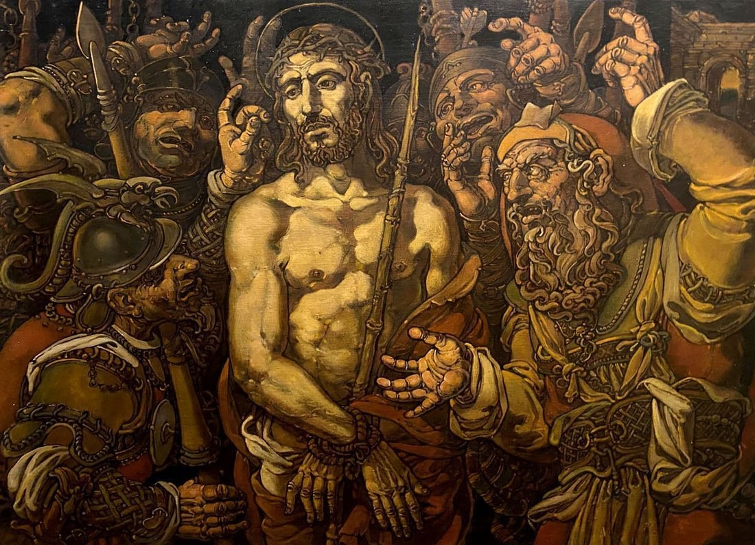 Oil painting The mockery of Christ Litvinov Oleg Arkad'yevich: Title: Oil painting The mockery of Christ Litvinov Oleg Arkad'yevich Description: NoLitv 585 *** ABOUT THIS PAINTING *** * TITLE: "The mockery of Christ" * ARTISTS: Litvinov Oleg Arkad'yevich * SIZE: 