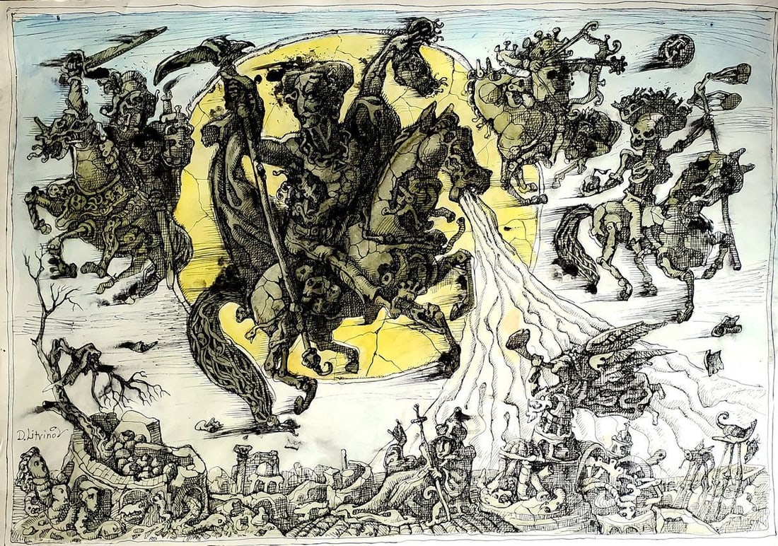 Watercolor painting Horsemen of the Apocalypse Litvinov Daniil Olegovich: Title: Watercolor painting Horsemen of the Apocalypse Litvinov Daniil Olegovich Description: NoLitv 1136 *** ABOUT THIS PAINTING *** * TITLE: "Horsemen of the Apocalypse" * ARTISTS: Litvinov Daniil Ol