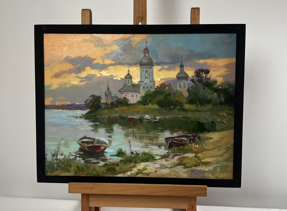 Oil painting The last rays over the temple Yuriy Suprunchuk: Title: Oil painting The last rays over the temple Yuriy Suprunchuk Description: NoAAA4214 The oil painting "The Last Rays Over the Temple" captures a breathtaking moment when the setting sun bathes a 