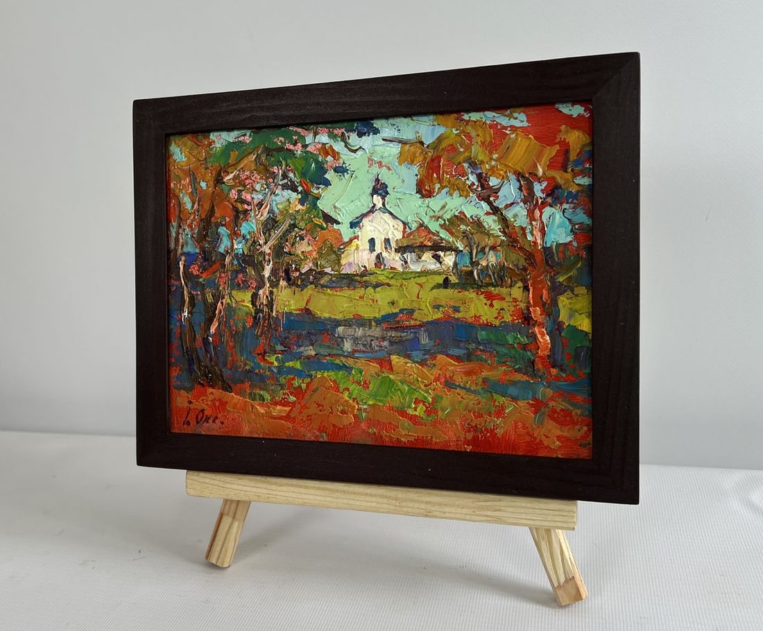 Oil painting Autumn bell ringing of the church tower Oksana Kalenyuk - 2