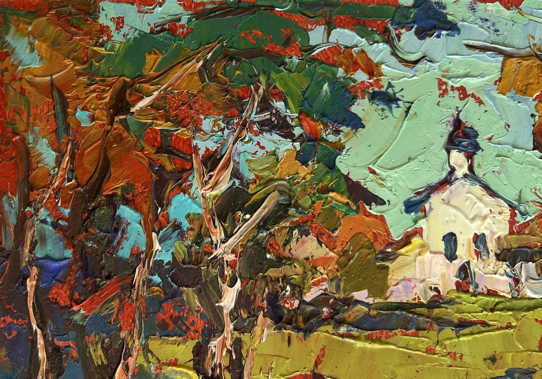 Oil painting Autumn bell ringing of the church tower Oksana Kalenyuk - 6