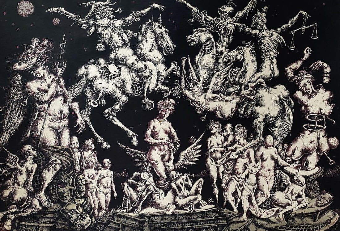 Ink painting Triumph of Leda Litvinov Oleg Arkad'yevich: Title: Ink painting Triumph of Leda Litvinov Oleg Arkad'yevich Description: NoLitv 382 *** ABOUT THIS PAINTING *** * TITLE: "Triumph of Leda" - Central part * ARTISTS: Litvinov Oleg Arkad'yevich * SIZ
