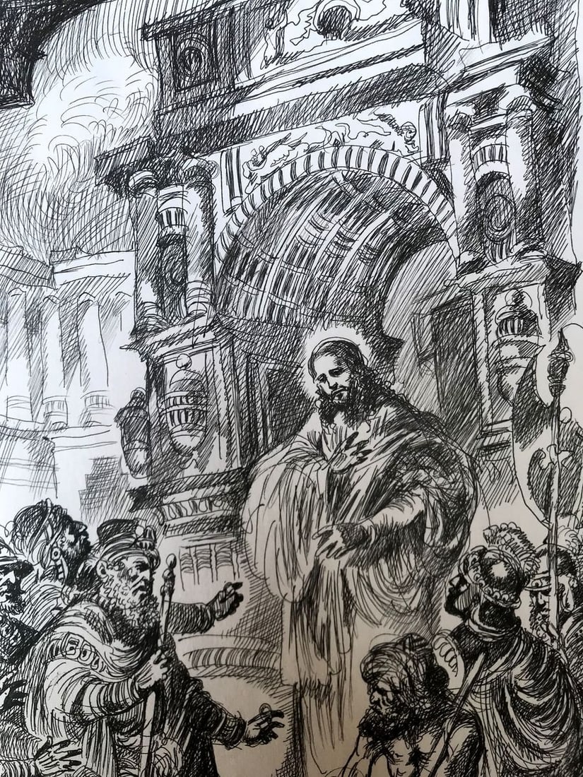 Pen painting Portrait of Christ Alexander Arkadievich Litvinov - 5