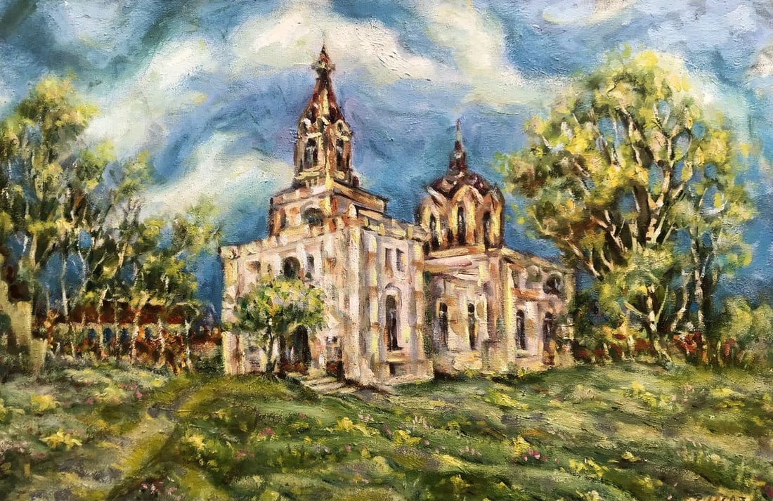 Oil painting Church in Ryabushki Shapoval Ivan Leontyevich: Title: Oil painting Church in Ryabushki Shapoval Ivan Leontyevich Description: NoAAA2961 "Church in Ryabushki" is a captivating oil painting that transports viewers to a serene landscape. The focal