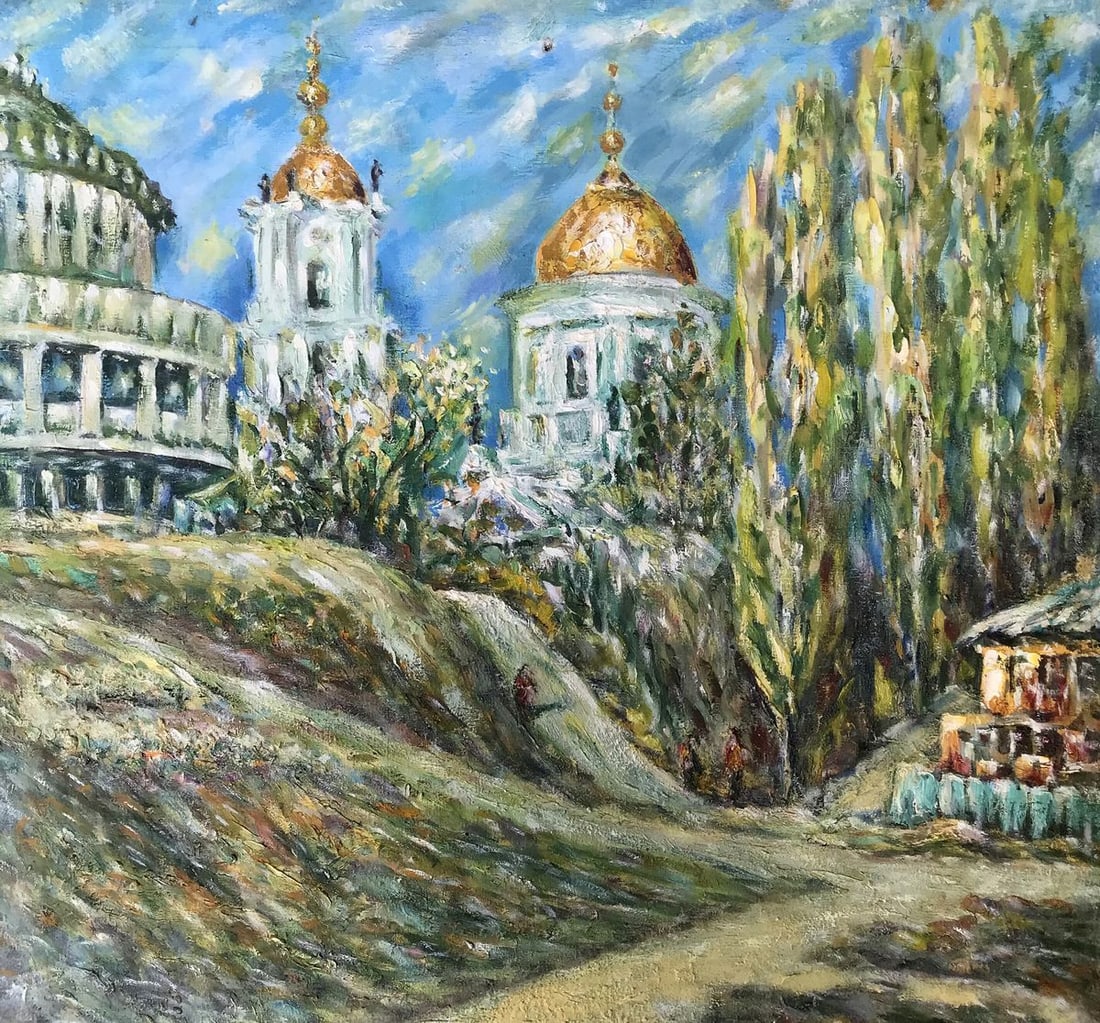Oil painting Street of Heroes of Stalingrad Shapoval Ivan Leontyevich: Title: Oil painting Street of Heroes of Stalingrad Shapoval Ivan Leontyevich Description: NoAAA3016 "Street of the Heroes of Stalingrad" is a mesmerizing oil painting that captures the essence of a sc