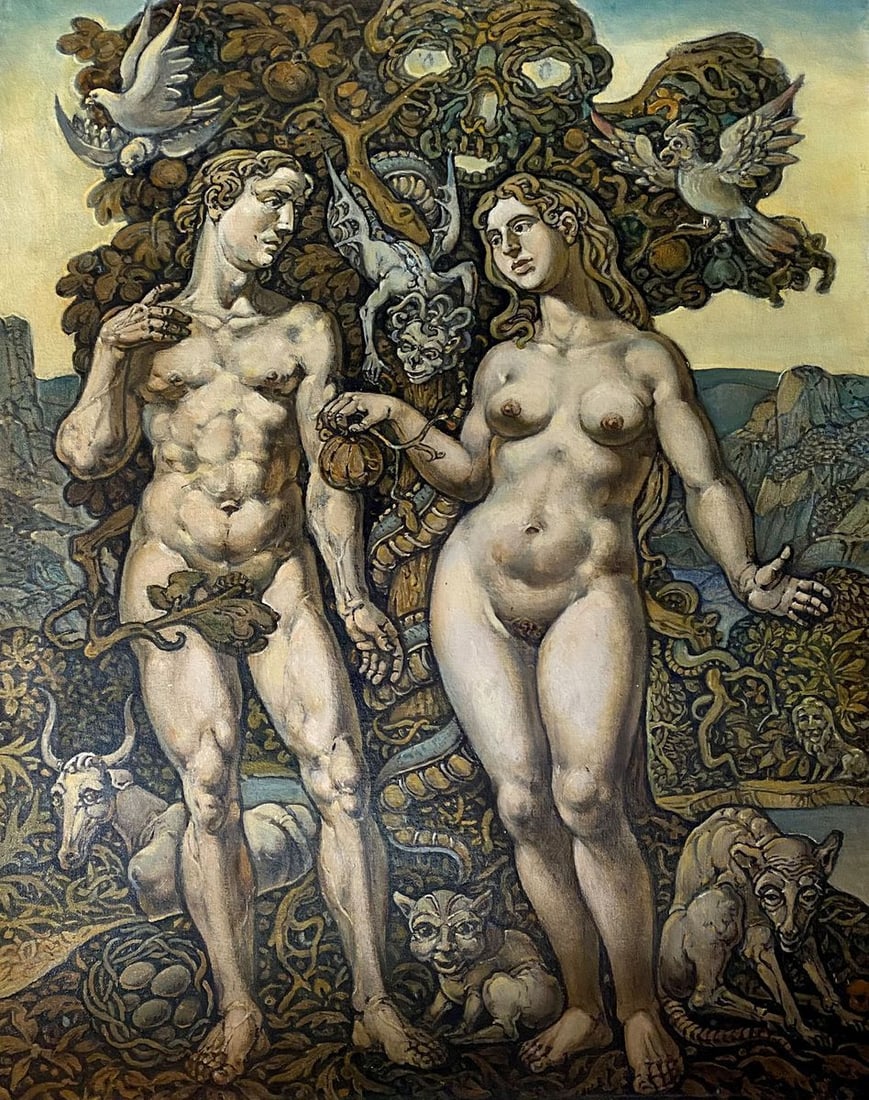 Oil painting Adam and Eve Litvinov Oleg Arkad'yevich: Title: Oil painting Adam and Eve Litvinov Oleg Arkad'yevich Description: NoLitv 565 *** ABOUT THIS PAINTING *** * TITLE: "Adam and Eve" * ARTISTS: Litvinov Oleg Arkad'yevich * SIZE: 54x65