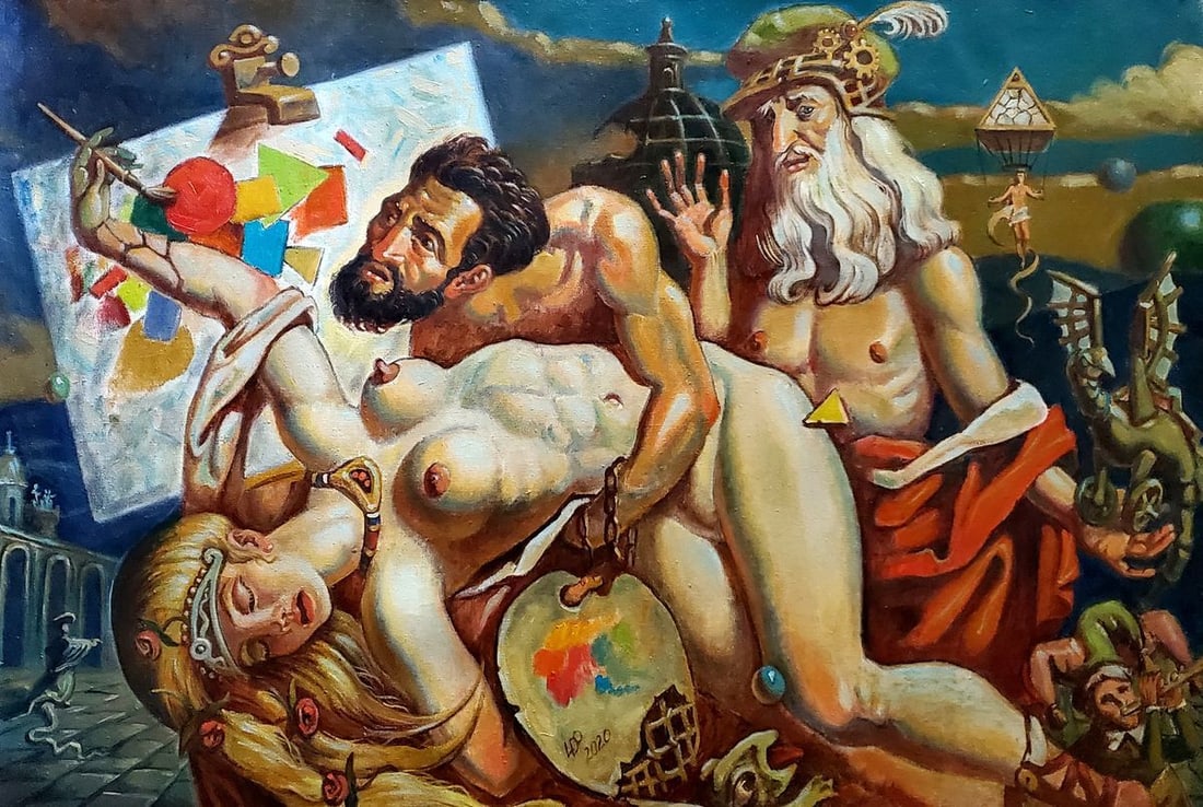 Oil painting The dream of Michelangelo and Leonardo da Vinci Litvinov Daniil Olegovich (1 of 9)