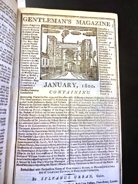 1800 Volume Magazine Death of George Washington: The Gentleman's Magazine and Historical Chronicle for the year 1800 volume 70 Part the First, published by Sylvanus Urban printed at London by Nichols and Son. Contains the six issues of January