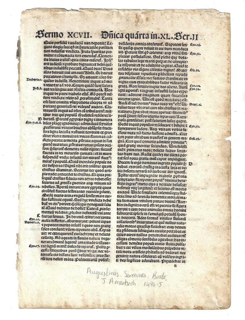 1495 Incunable Leaf Augustinus Sermons (1 of 2)