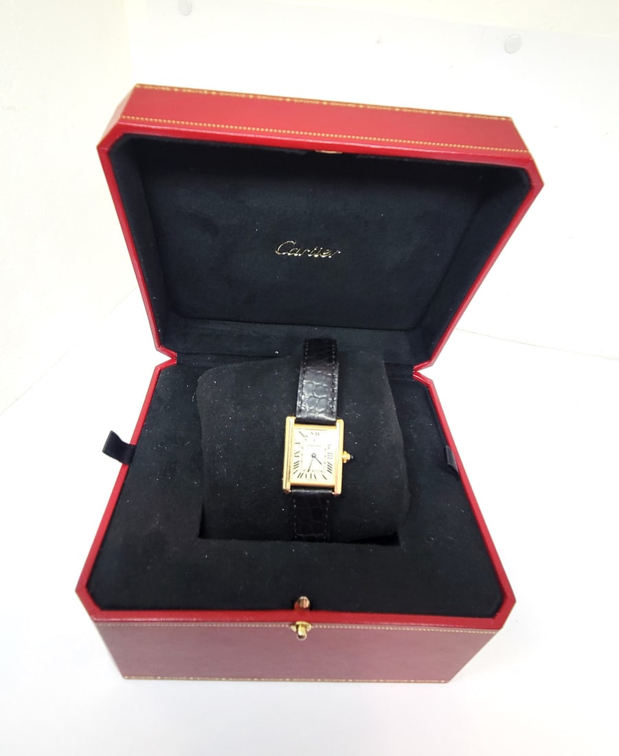 Solid 18k CARTIER TANK LOUIS Ladies Quartz Watch 22 mm Ref 2442 Original Box - 12