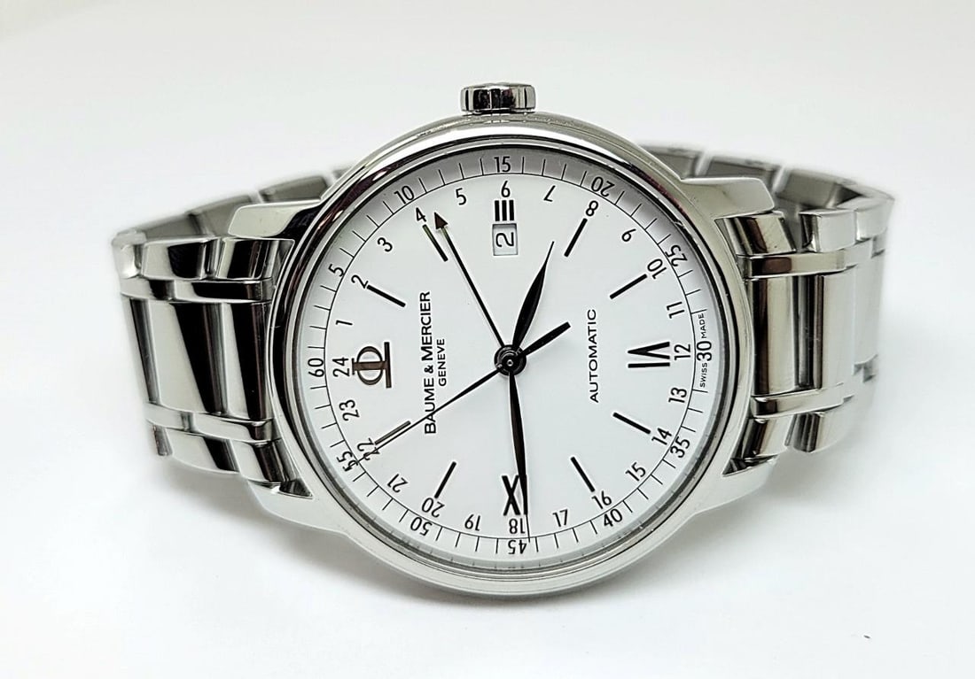 S/Steel Mens BAUME & MERCIER Geneve Classima GMT Automatic Watch 65494* EXLNT - 2