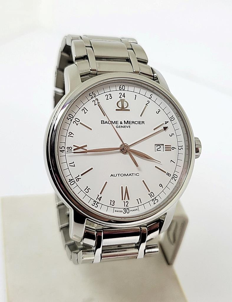 S/Steel Mens BAUME & MERCIER Geneve Classima GMT Automatic Watch 65494* EXLNT - 4