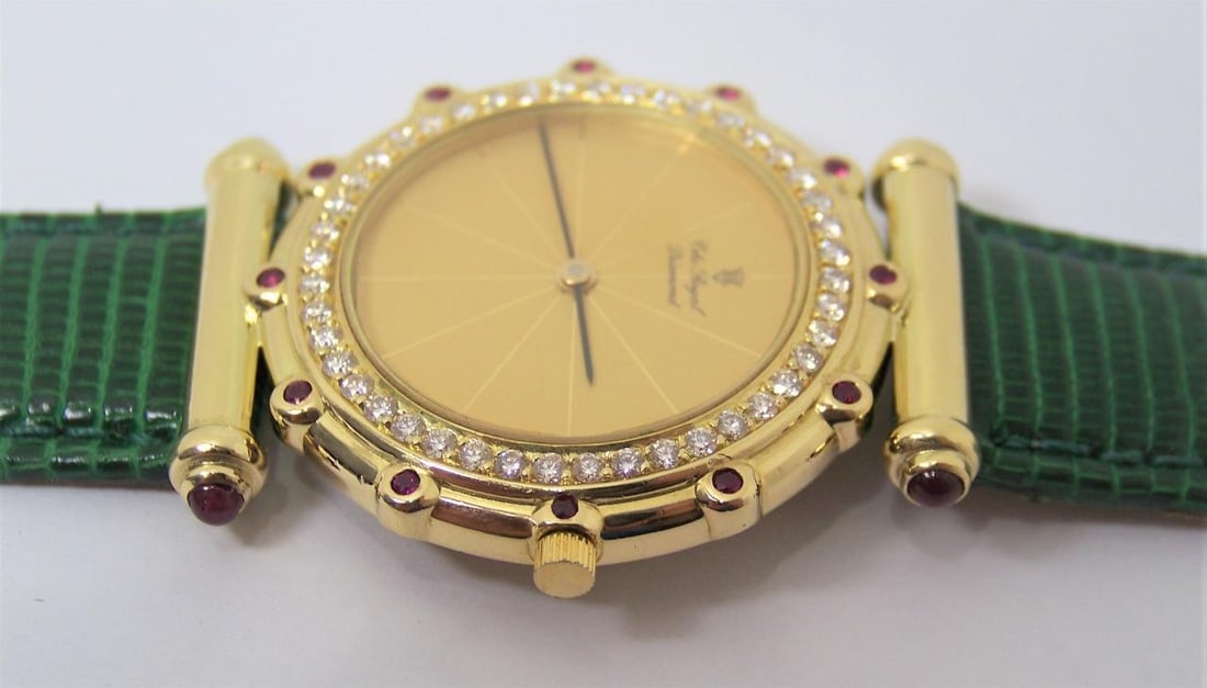 Solid 18k Unisex THE ROYAL DIAMOND Watch with 0.75 Ct Diamonds & Rubies BA 203 - 12