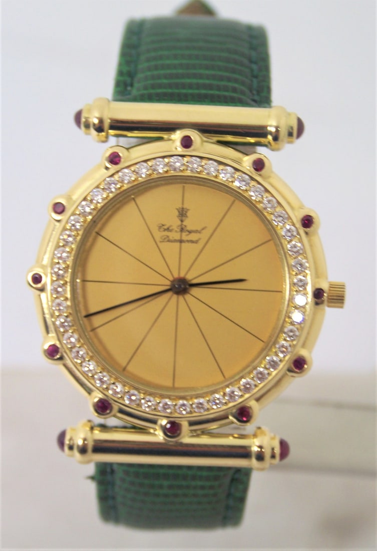 Solid 18k Unisex THE ROYAL DIAMOND Watch with 0.75 Ct Diamonds & Rubies BA 203 (1 of 12)