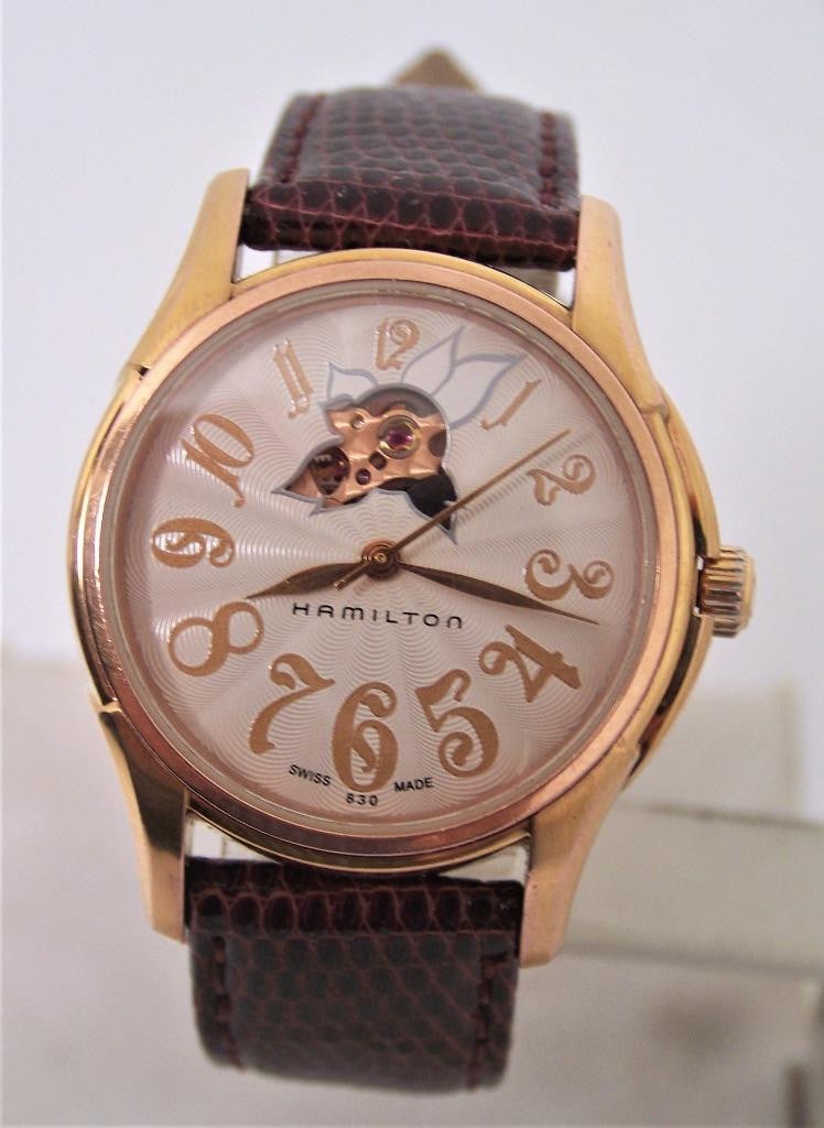 Ladies Rose Gold Plated Jazzmaster Open HAMILTON Automatic Watch H323450* EXLNT (1 of 10)
