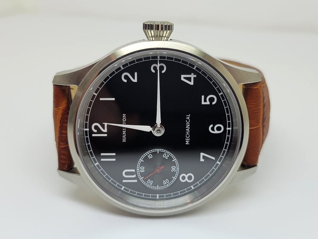 Men's S/Steel High Grade HAMILTON Winding Watch Cal 917 Re-Cased* Black DIAL - 2