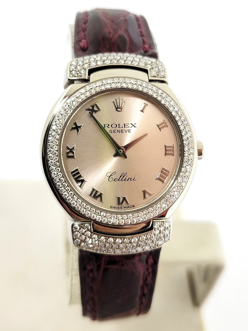 Ladies Solid 18k White ROLEX CELLINI Watch with Factory Diamonds Ref. 6673 EXLNT (1 of 11)