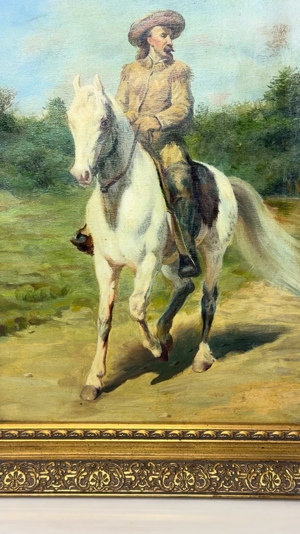 Oil Portrait Of Wild West Buffalo Bill on Grey Horseback After Rosa Bonheur - 2