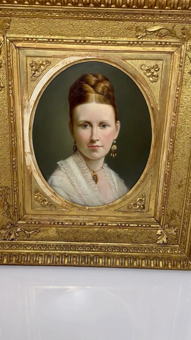 Victorian 19th Century Oil Painting Portrait Young Dutch Hague Lady Nobility - 2