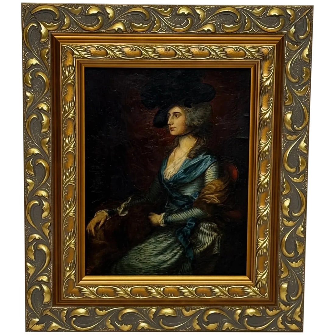 Oil Portrait Welsh Actress Sarah Siddons nee Kemble After Thomas Gainsborough: Title: Oil Portrait Welsh Actress Sarah Siddons nee Kemble After Thomas Gainsborough Description: Oil Portrait Welsh Actress Sarah Siddons nee Kemble After Thomas Gainsborough Oil Portrait of Notable 