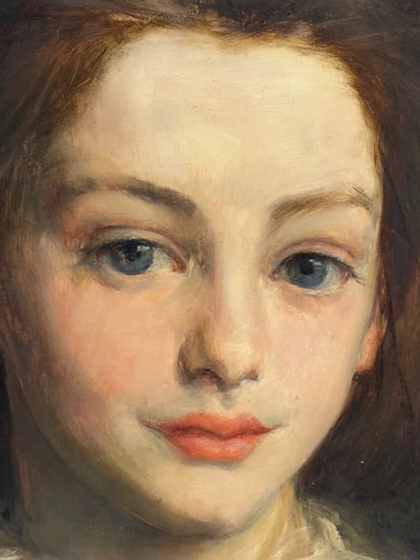 Lady Cherry Lips and Blue Dress Portrait by Signed George Percy Jacomb-Hood C1889 - 10