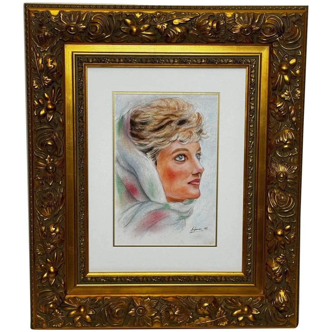 British Royalty Princess Diana Fashion Icon 1992 Spring Cairo Portrait Pastel (1 of 20)