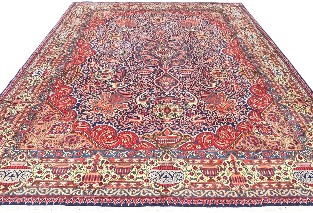 Vintage Purple-navy Traditional 9X13 Kashmar Persian Rug - 3