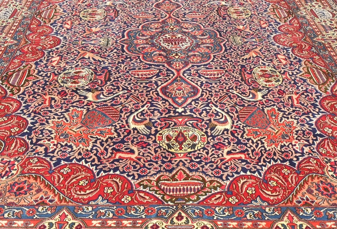 Vintage Purple-navy Traditional 9X13 Kashmar Persian Rug - 4