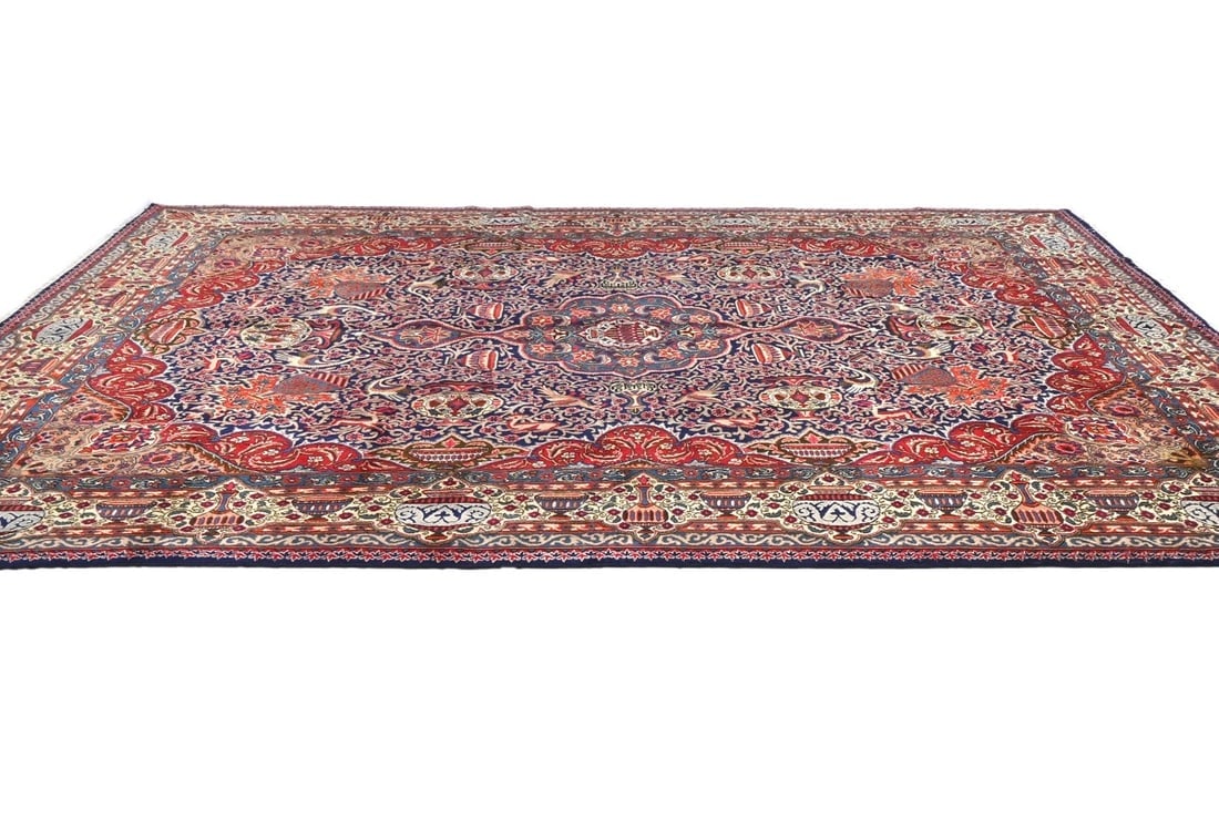 Vintage Purple-navy Traditional 9X13 Kashmar Persian Rug - 7