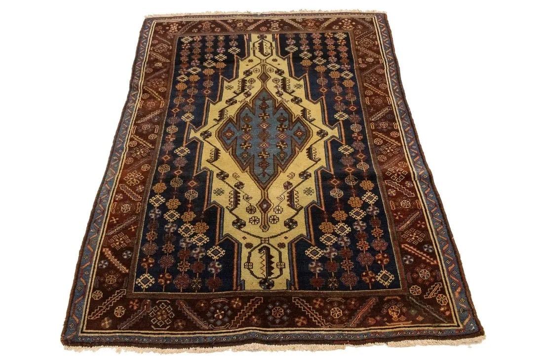 Antique Cream Tribal 4X6 Mazlaghan Persian Rug - 3