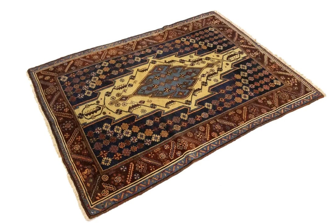 Antique Cream Tribal 4X6 Mazlaghan Persian Rug - 4