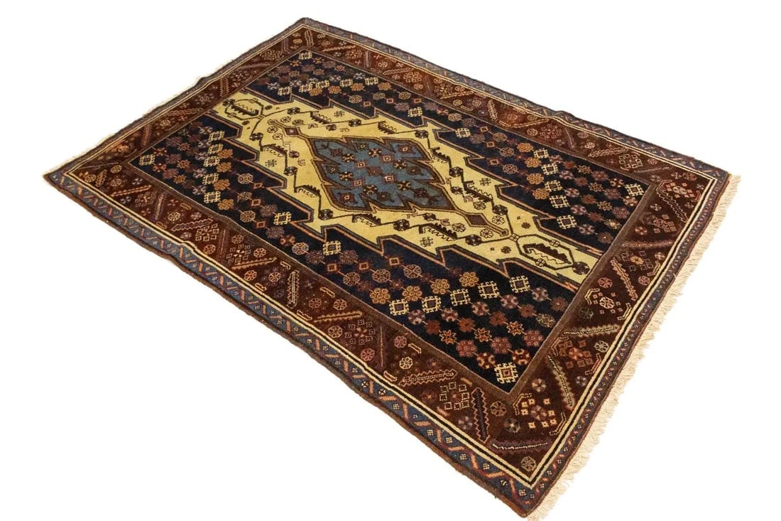 Antique Cream Tribal 4X6 Mazlaghan Persian Rug - 5