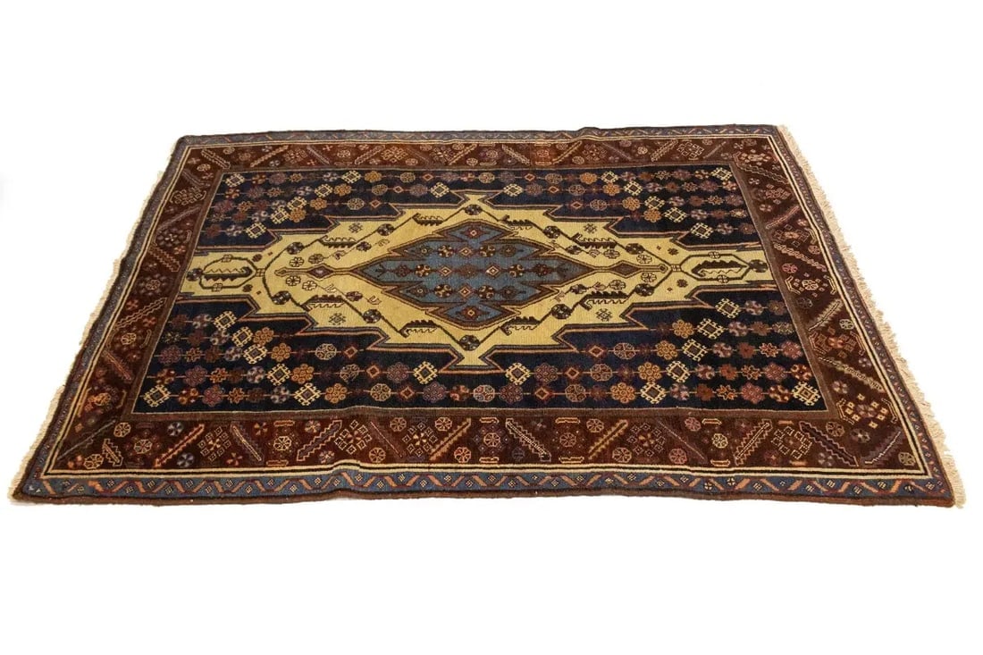 Antique Cream Tribal 4X6 Mazlaghan Persian Rug - 6