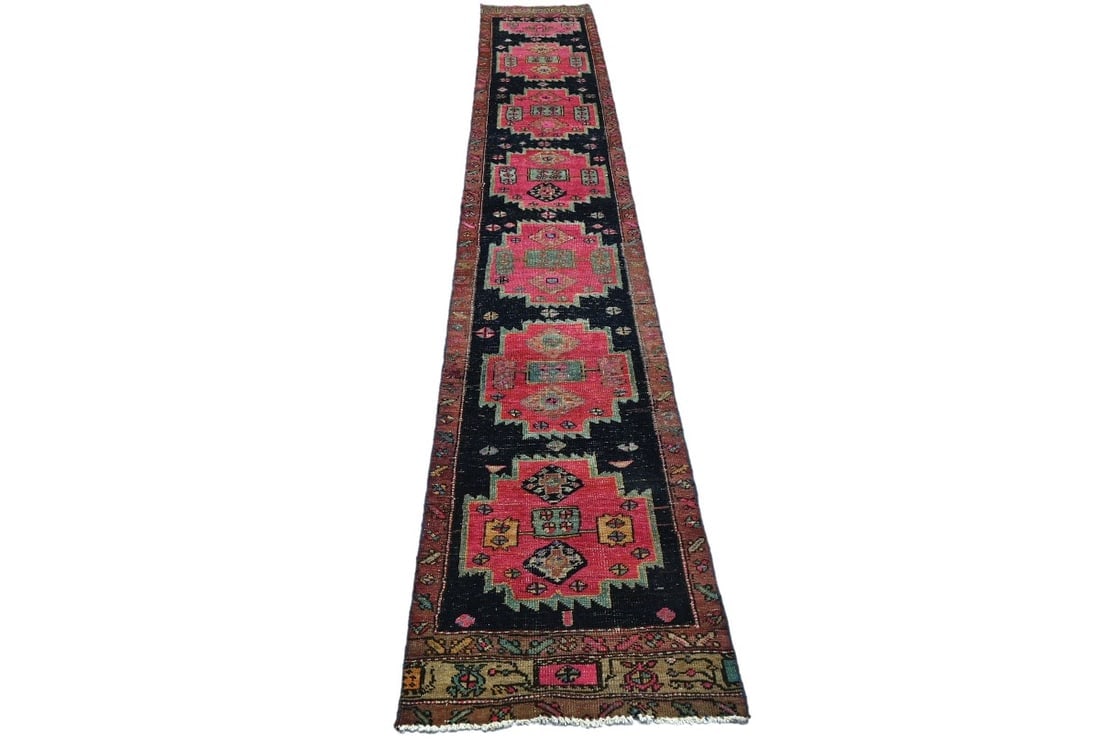 Antique Muted Tribal 2X13 Distressed Vintage Oriental Runner Rug - 3