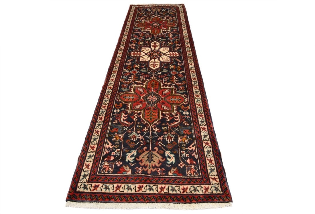 Vintage Plum Geometric 3X10 Ardebil Persian Runner Rug - 3