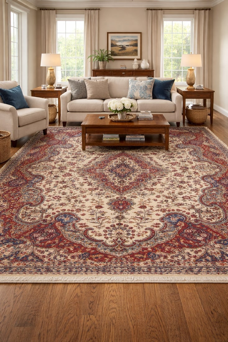 Vintage Cream Traditional 10X13 Kashmar Persian Rug - 2