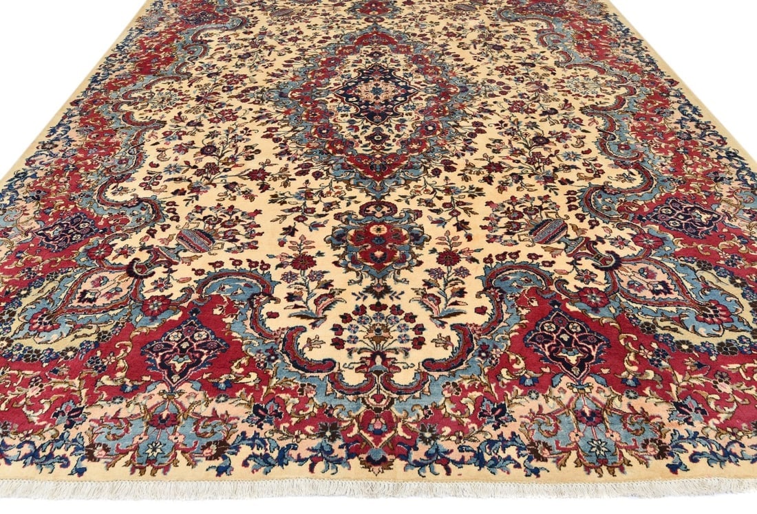 Vintage Cream Traditional 10X13 Kashmar Persian Rug - 4