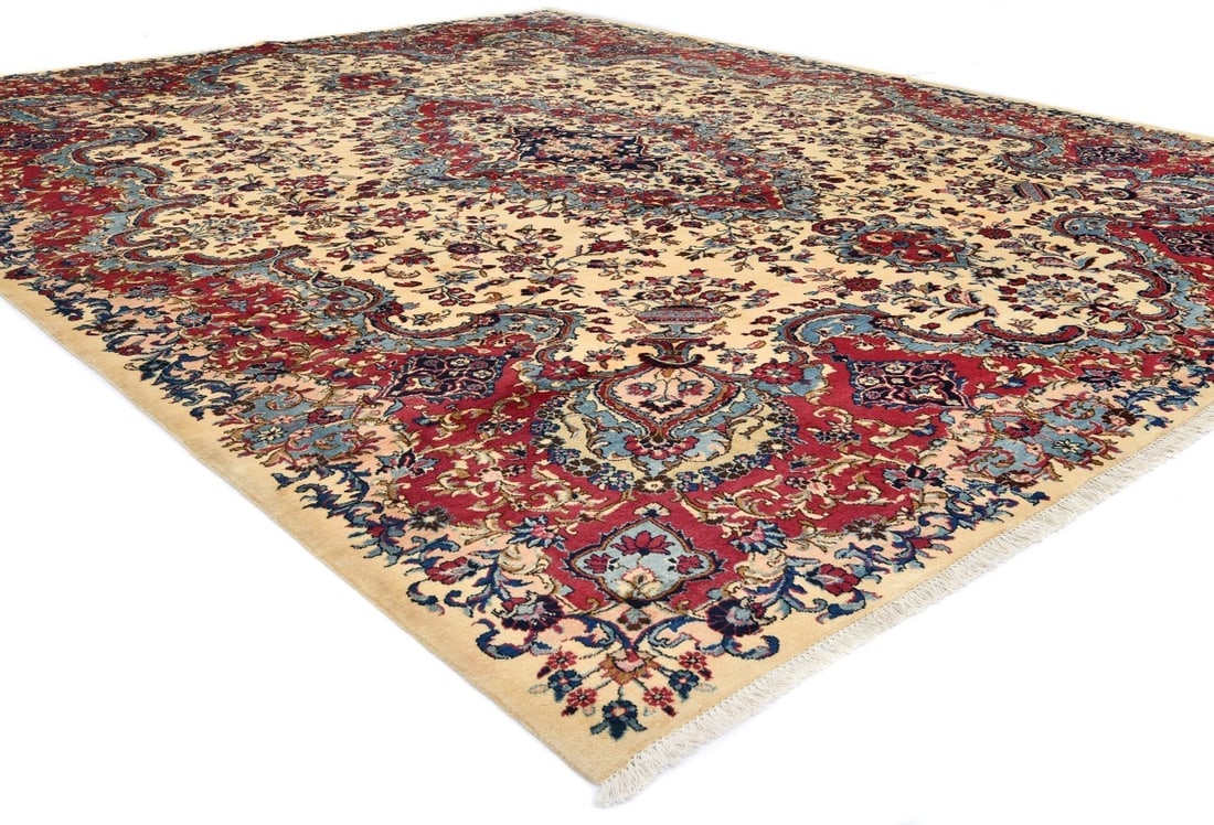 Vintage Cream Traditional 10X13 Kashmar Persian Rug - 5