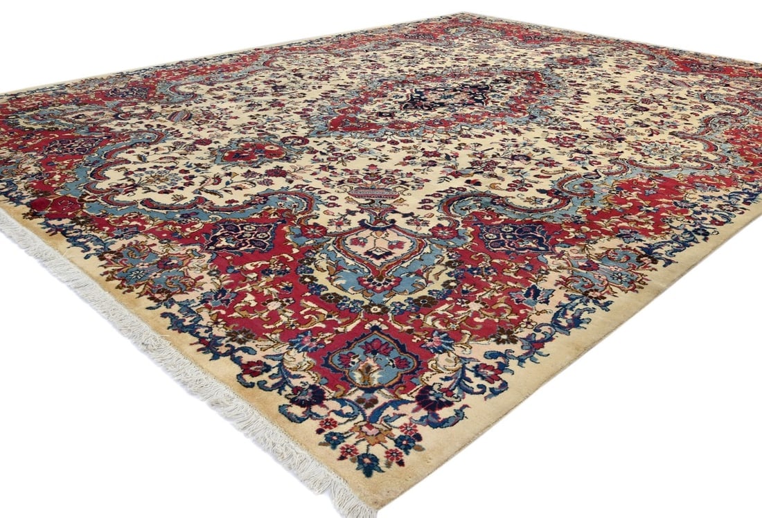 Vintage Cream Traditional 10X13 Kashmar Persian Rug - 6