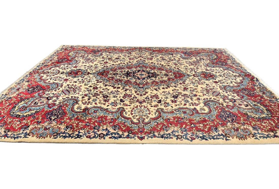 Vintage Cream Traditional 10X13 Kashmar Persian Rug - 7