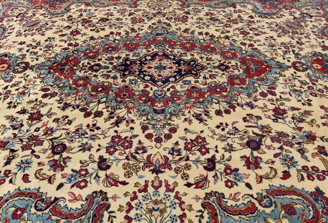 Vintage Cream Traditional 10X13 Kashmar Persian Rug - 8