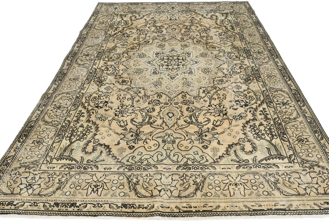 Antique Muted Floral 6'4X9'6 Distressed Vintage Oriental Rug - 3