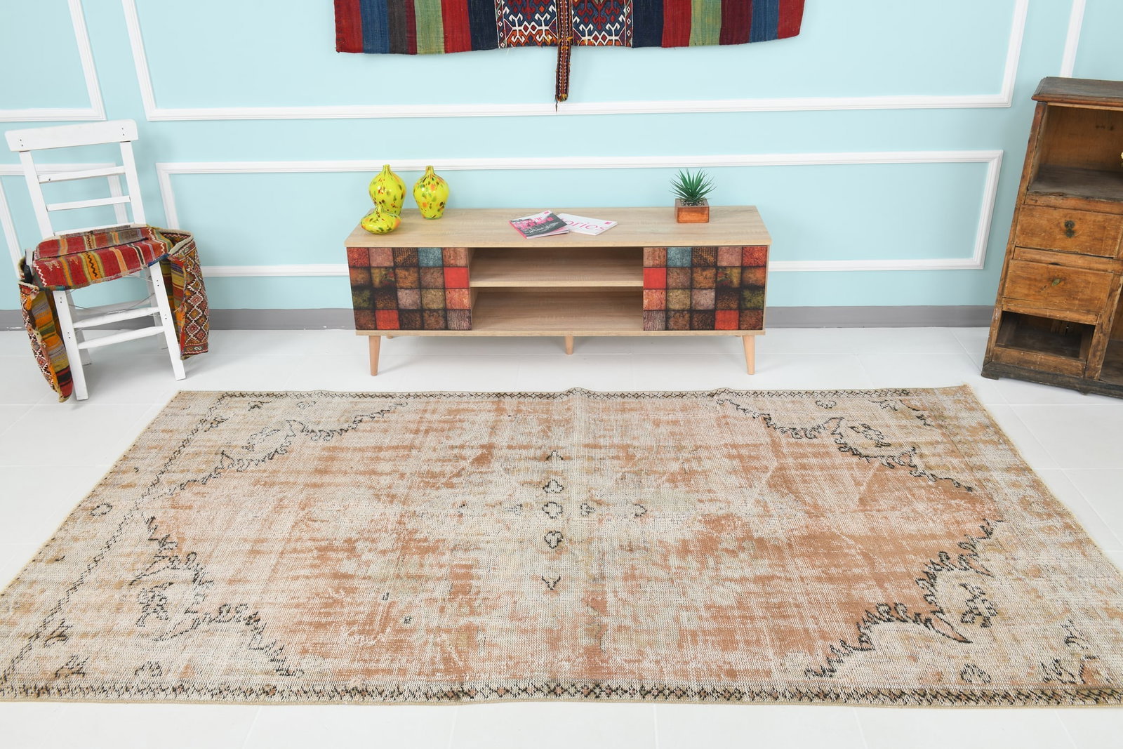 4'9'' x 8'9'' Handmade Vintage Wool Rug - 5311 - 3
