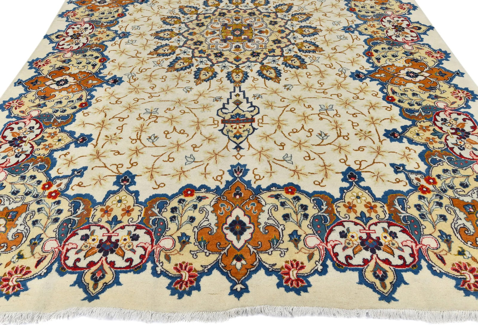 Semi Antique Cream Traditional 8X11 Kashan Persian Rug - 4