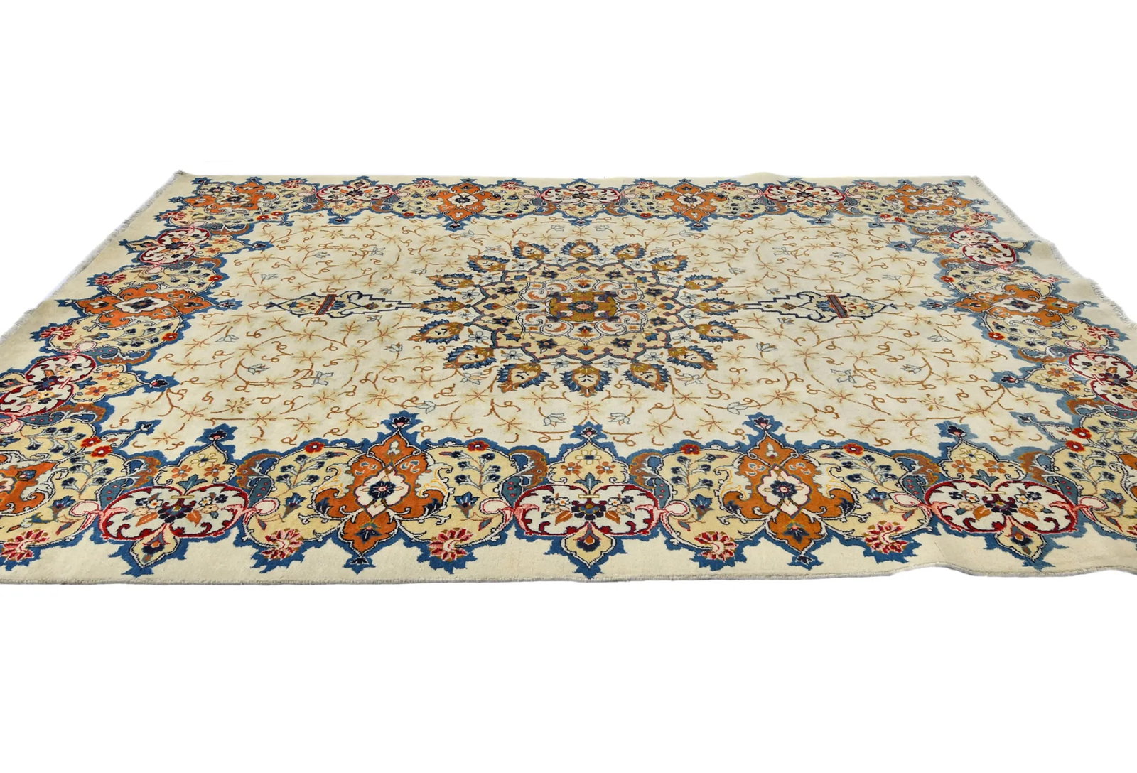 Semi Antique Cream Traditional 8X11 Kashan Persian Rug - 7