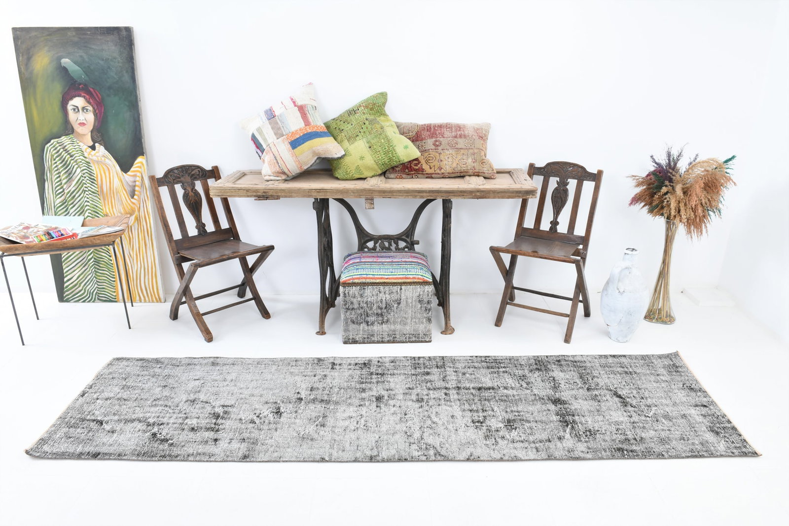 2'5'' x 9'3'' Handmade Vintage Wool Rug - 7074 - 5